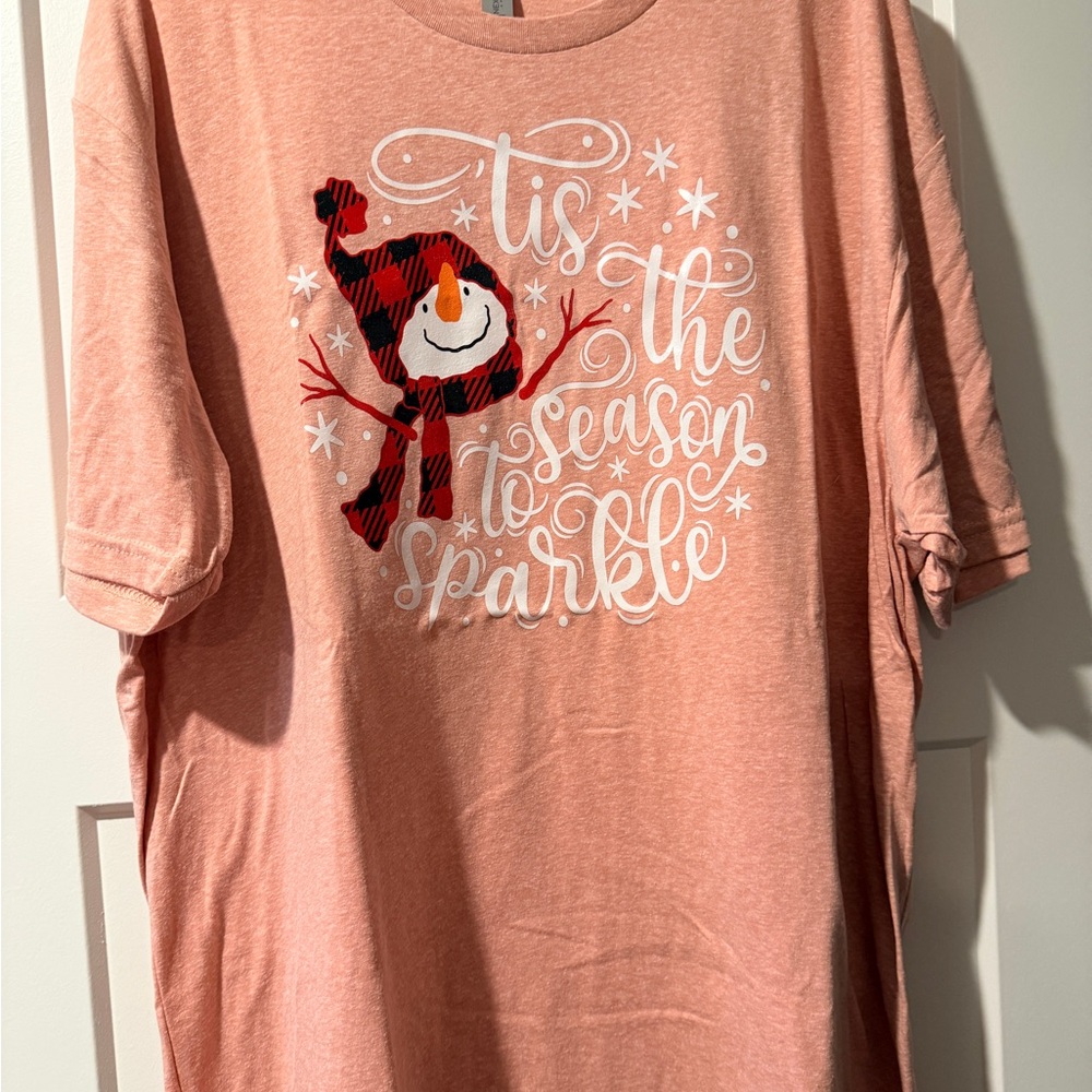 Next Level Apparel Pink Women’s Graphic Tee with Snowman Design